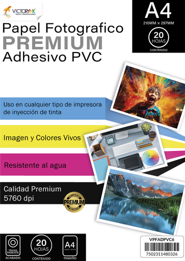 [VPFADPVC6] Papel Fotografico Adhesivo PVC Transparente A4  (210 x 297 mm) / 20 Pzs GeneraCity